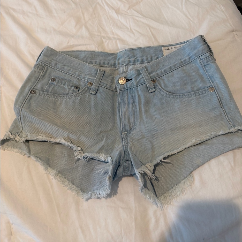 Rag & Bone Light Blue Frayed Jean Shorts